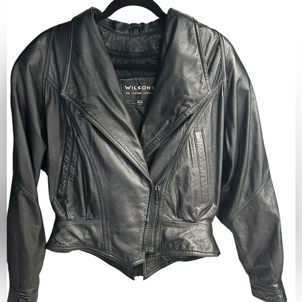 A264 Vintage Moto Leather Jacket Insulated Thinsulate liner S Black cropped